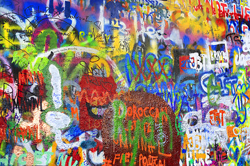 Image showing Bright colorful John Lennon's wall with graffiti in Prague