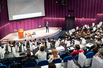 Image showing Speaker giving presentation on business conference event.