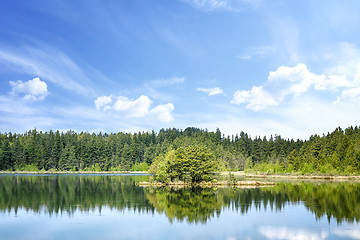 Image showing Colorful lake scenery with reflections of trees