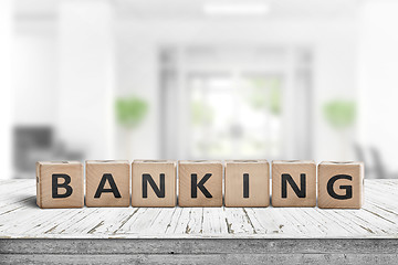 Image showing Banking sign on a wooden desk