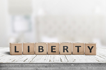 Image showing Liberty sign made of wood on a desk