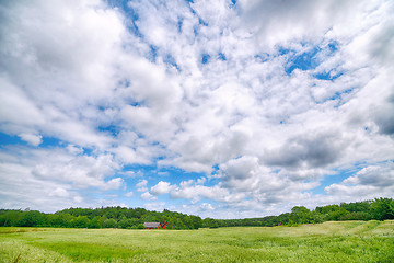 Image showing Countryside landscape with a small farm