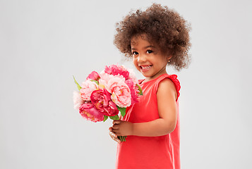 Image showing happy little african american girl with flowers