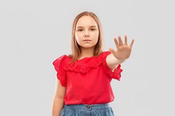 Image showing beautiful girl showing stop gesture