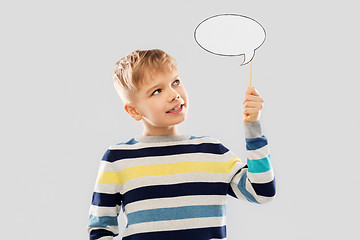 Image showing smiling boy holding blank speech bubble