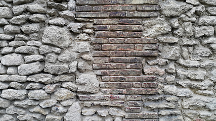 Image showing Ancient wall with bricks and cobblestones