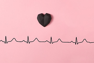 Image showing Line of echocardiogram with plaster black heart.