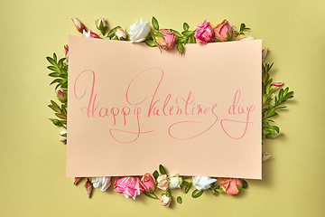 Image showing Paper Valentine\'s card with flowers frame.