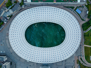 Image showing Top football stadium with sea water.