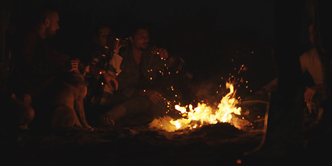 Image showing Couple enjoying with friends at night on the beach