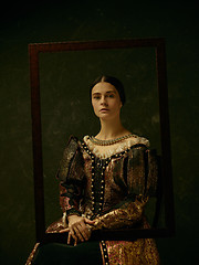 Image showing Portrait of a girl wearing a retro princess or countess dress