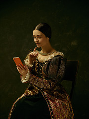 Image showing Portrait of a girl wearing a retro princess or countess dress