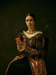 Image showing Portrait of a girl wearing a retro princess or countess dress