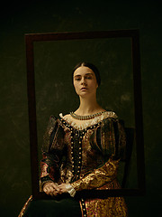 Image showing Portrait of a girl wearing a retro princess or countess dress