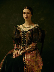 Image showing Portrait of a girl wearing a retro princess or countess dress