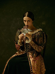 Image showing Portrait of a girl wearing a retro princess or countess dress