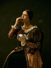 Image showing Portrait of a girl wearing a retro princess or countess dress