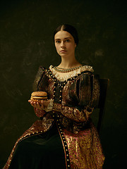 Image showing Portrait of a girl wearing a retro princess or countess dress