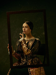 Image showing Portrait of a girl wearing a retro princess or countess dress