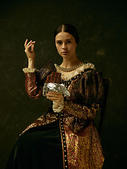 Image showing Portrait of a girl wearing a retro princess or countess dress