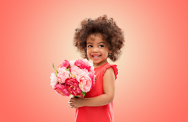 Image showing happy little african american girl with flowers