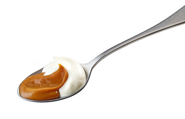 Image showing spoon of yogurt and soft caramel