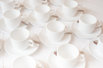 Image showing Group of white coffee cups in cafe bar