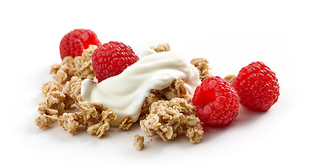 Image showing muesli with raspberries an yogurt