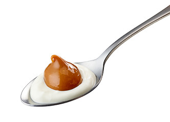 Image showing spoon of yogurt and soft caramel