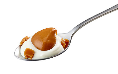 Image showing spoon of yogurt and soft caramel