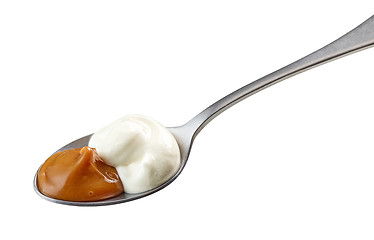 Image showing spoon of yogurt and soft caramel