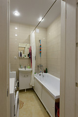 Image showing The entrance to the furnished bathroom is combined with the toilet