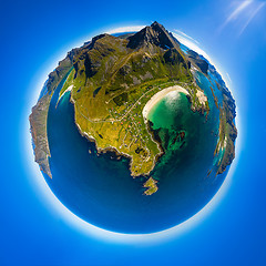 Image showing Mini planet Lofoten is an archipelago in the county of Nordland,