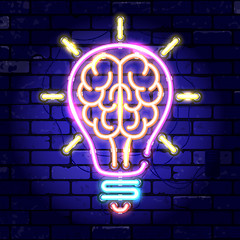 Image showing Neon Signboard Brain Light Bulb Idea