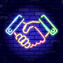 Image showing Neon Signboard Handshake