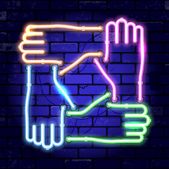 Image showing Neon Signboard Teamwork or Hands Friends