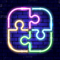 Image showing Neon Signboard Puzzle Teamwork