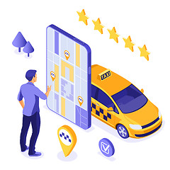 Image showing Online Taxi Isometric Concept