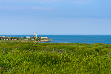 Image showing Communication tower by the sea