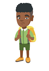 Image showing Little african sad schoolboy carrying a backpack