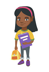 Image showing African-american pupil with backpack and textbook.