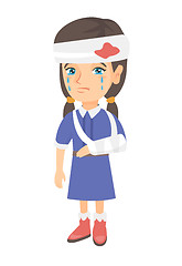 Image showing Caucasian girl with broken arm and bandaged head.