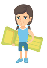Image showing Little caucasian girl holding inflatable mattress.