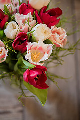 Image showing A view from above to the bouquet of tulips