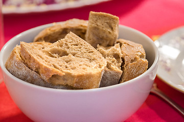 Image showing Served table with bread on the plate