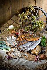 Image showing Still Life With Fish In Retro Style