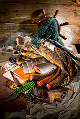 Image showing Still Life With Fish In Retro Style