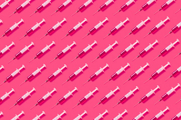 Image showing Medicinal pattern from syringes with hot pink drugs or serum.