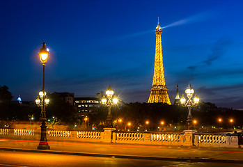 Image showing Eiffel Tower and bridge Alexandre