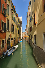 Image showing Venice, Italy. Narrow canal in historic part of the city
